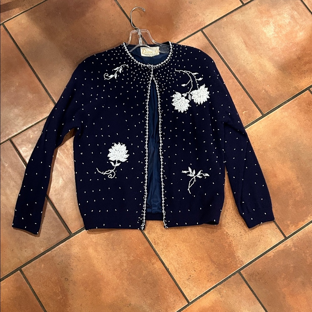 Elegant Navy Blue Embellished Blazer